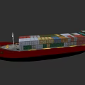 Red Container Ship Carrying Colorful Cargo Containers on Open Sea