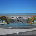 Modern Residential Building with Circular Arch Entrance Water Fountain and Landscaped Gardens