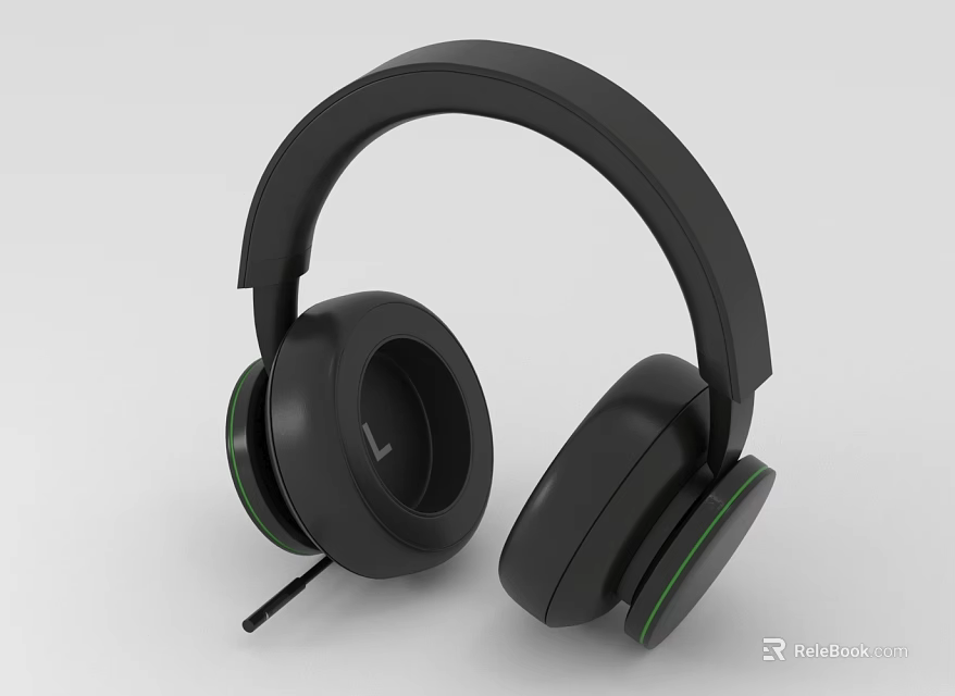 Black Over Ear Wired Headphones With Green Accents For Audio Enjoyment 3d model 