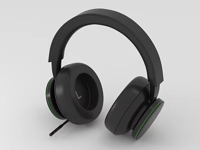 Black Over Ear Wired Headphones With Green Accents For Audio Enjoyment 3d model