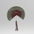 Traditional Hand Fan With Green Floral Pattern Red Ribs And Hanging Tassel