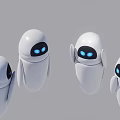 White Robots With Blue Eyes In Different Poses On Gray Background 3d model