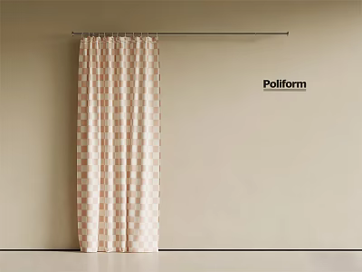 Beige And Pink Checkered Curtain With Poliform Curtain Rod For Modern Room 3d model