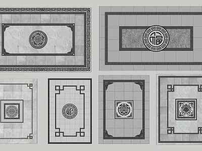 Traditional Chinese Garden Ornaments With Decorative Floor Patterns And Geometric Frames 3d model