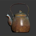 Rustic Copper Kettle with Hammered Texture Patina Finish and Handle as Essential Household Item