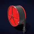 Red Fire Hose Reel With Black Hose Bracket And Control Unit For Emergency Use