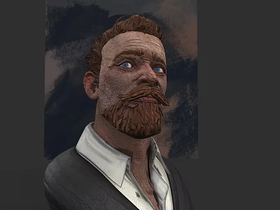 Brown Haired Bearded Man With Blue Eyes In White Shirt Dark Jacket Against Abstract Background 3d model