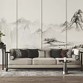 New Chinese-style three-person sofa 3d model