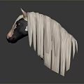 3D Horse Head Model With Black White Coat Long Mane And Red Eyes