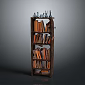 Rustic Wooden Bookshelf With Multiple Shelves Filled With Books And Decorative Items