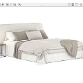 Elegant Double Bed With White Bedding Gray Pillows And Cozy Blanket 3d model