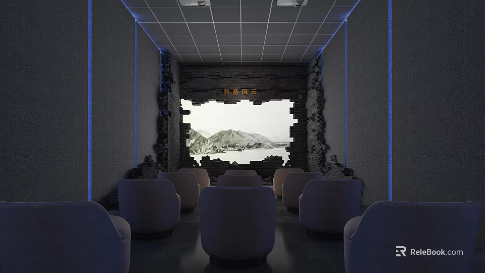 Modern Movie Theater Interior With Plush Seats Large Projection Screen And Ambient Lighting 3d model 