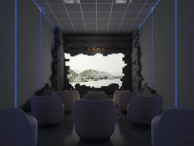 Modern Movie Theater Interior With Plush Seats Large Projection Screen And Ambient Lighting 3d model