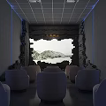 Modern Movie Theater Interior With Plush Seats Large Projection Screen And Ambient Lighting