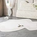 Modern Bedroom With White Shaped Rug Featuring Wavy Lines Letter A And Cloud Shaped Headboard