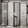 Modern Chinese Room Divider With Geometric Cutout Design And Translucent Panels 3d model