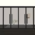 Modern Interior Featuring Sliding Glass Double Doors With Black Frames And Decorative Plant 3d model