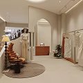 Elegant Modern Clothing Store Interior With Open Space Curved Design White Counter And Soft Lighting