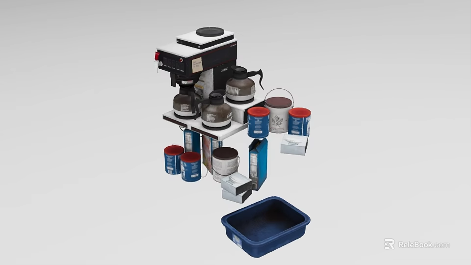 Coffee Machine Kitchen Appliance With Coffee Cans And Blue Tray On Countertop 3d model 