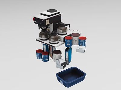 Coffee Machine Kitchen Appliance With Coffee Cans And Blue Tray On Countertop 3d model