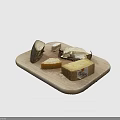 Assorted Cheeses On Wooden Cutting Board With Different Shapes And Textures