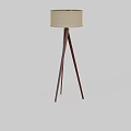 Modern Floor Lamp With Beige Lampshade And Tripod Wooden Stand For Home Interior Lighting