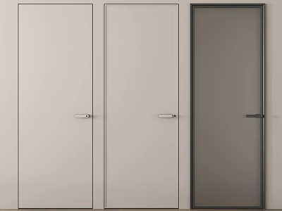 Minimalist Light Colored Swing Doors with Dark Framed Frosted Glass Design 3d model