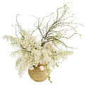 Elegant White Flower Arrangement In Ceramic Vase With Decorative Branches And Foliage