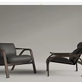Modern Single Sofa With Black Leather Upholstery And Curved Wooden Armrests