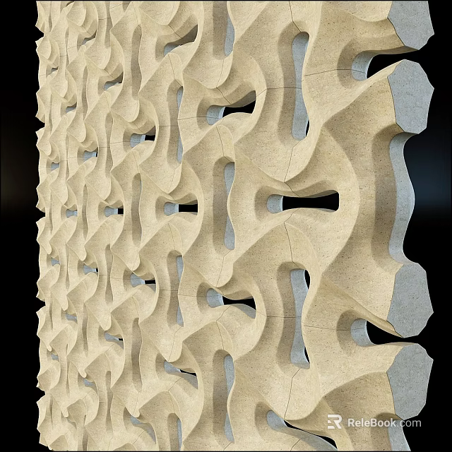 Intricate Wavy Perforated Wall Design With Beige Textured Surface And Architectural Patterns 3d model 