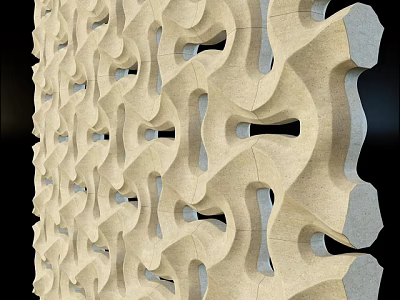 Intricate Wavy Perforated Wall Design With Beige Textured Surface And Architectural Patterns 3d model