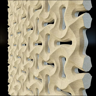 Intricate Wavy Perforated Wall Design With Beige Textured Surface And Architectural Patterns 3d model