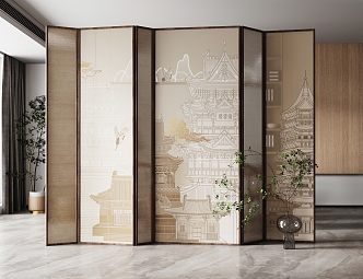 New Chinese-style screen partition 3d model