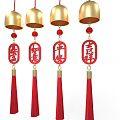 Traditional Chinese Hanging Decorations With Golden Bells Red Characters And Tassels