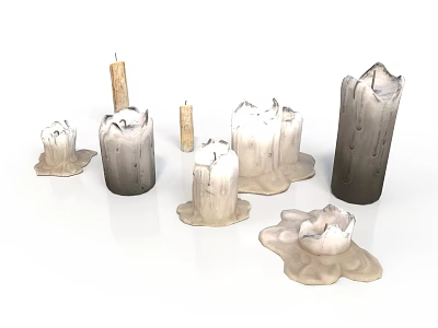 Decorative Lighting Set With Various Sizes Shapes And White Gray Candle Holders 3d model