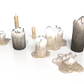 Decorative Lighting Set With Various Sizes Shapes And White Gray Candle Holders 3d model