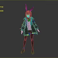 Game and Movie Character With Rabbit Ears Brown Hair Coat Skirt Stockings and Sneakers