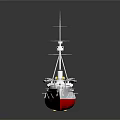 Warship Model With White Upper Hull Red Bottom Mast And Chimney On Dark Background Reflection 3d model