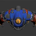 Game Movie Robot Character With Blue Orange Armor And Spiked Mechanical Design
