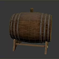 Traditional Wooden Barrel With Metal Hoops On Sturdy Wooden Stand