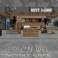 Modern Internet Cafe Front Desk With Wooden Signboard And Concrete Counter