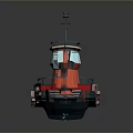Red Tugboat With White Cabin Black Chimney Blue Flag And Lifebuoys