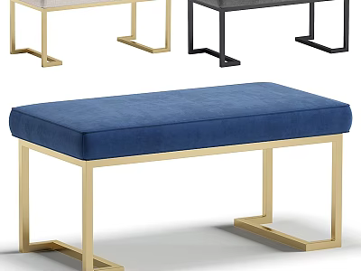 Stylish Modern Upholstered Bench With Blue Seat And Gold Black Light Colored Frames 3d model