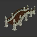 Traditional Chinese Garden Stone Bridge With Wooden Deck And Ornate Railings
