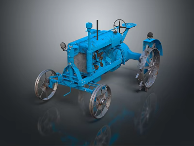 Classic Blue Tractor With Vintage Design Metal Wheels And Detailed Engine Parts 3d model
