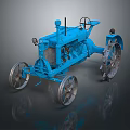 Classic Blue Tractor With Vintage Design Metal Wheels And Detailed Engine Parts