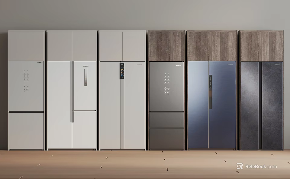Modern Refrigerators and Freezers With Various Styles Different Colors and Sleek Designs 3d model 