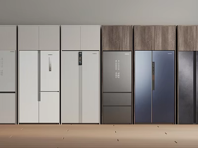 Modern Refrigerators and Freezers With Various Styles Different Colors and Sleek Designs 3d model