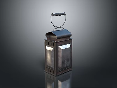 Vintage Metal Lantern With Glass Panels And Handle For Decorative Use 3d model