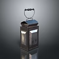Vintage Metal Lantern With Glass Panels And Handle For Decorative Use